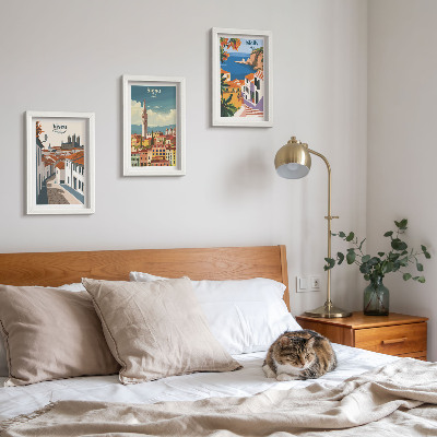 Triptych v ráme Retro ilustrácie slávnych miest z celého sveta