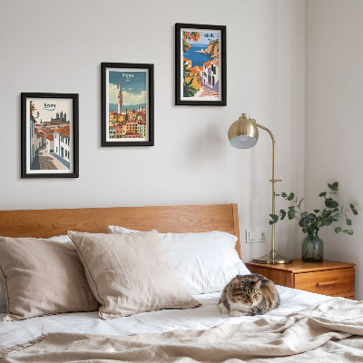 Triptych v ráme Retro ilustrácie slávnych miest z celého sveta