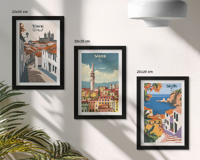 Triptych v ráme Retro ilustrácie slávnych miest z celého sveta