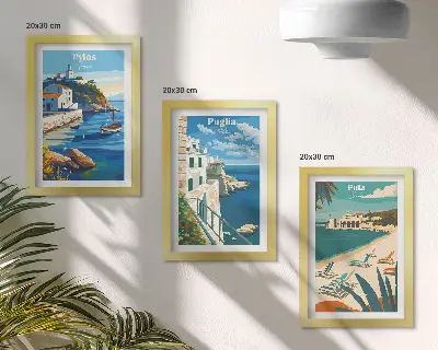 Malebné prímorské krajiny z turistických destinácií triptych v ráme