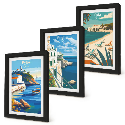 Triptych v ráme Malebné prímorské krajiny z turistických destinácií