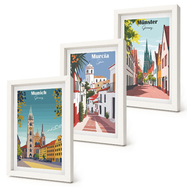 Sada obrazov do obývačky Európske mestá v farebných ilustráciách