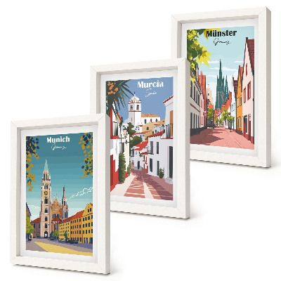 Sada obrazov do obývačky Európske mestá v farebných ilustráciách
