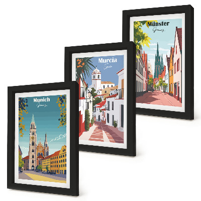 Sada obrazov do obývačky Európske mestá v farebných ilustráciách