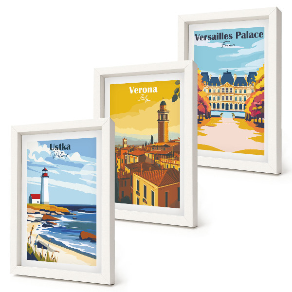 Triptych v ráme Výhľady na známe miesta pri mori a v mestách