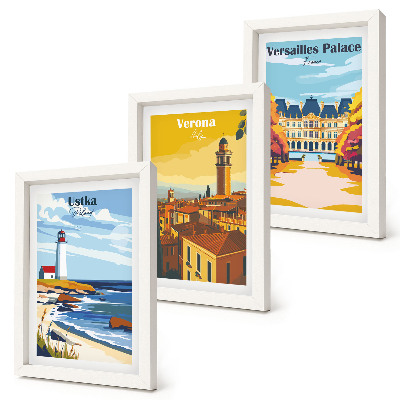 Triptych v ráme Výhľady na známe miesta pri mori a v mestách