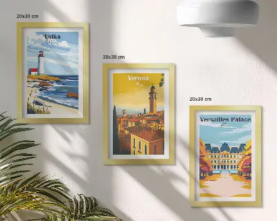 Výhľady na známe miesta pri mori a v mestách triptych v ráme