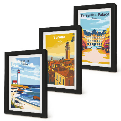 Triptych v ráme Výhľady na známe miesta pri mori a v mestách