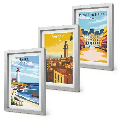 Výhľady na známe miesta pri mori a v mestách triptych v ráme