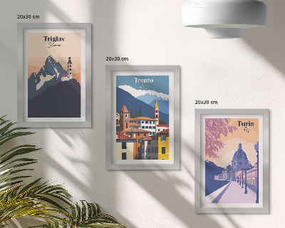 Sada obrazov do obývačky Hory a farebné ilustrácie retro architektúry