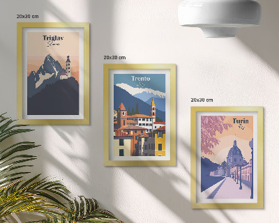 Sada obrazov do obývačky Hory a farebné ilustrácie retro architektúry