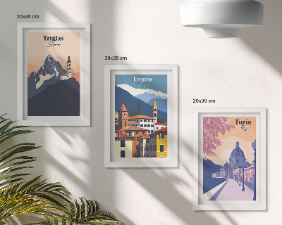 Sada obrazov do obývačky Hory a farebné ilustrácie retro architektúry