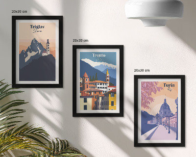 Sada obrazov do obývačky Hory a farebné ilustrácie retro architektúry