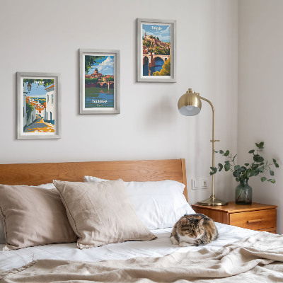 Triptych v ráme Grafika slávnych miest v retro štýle
