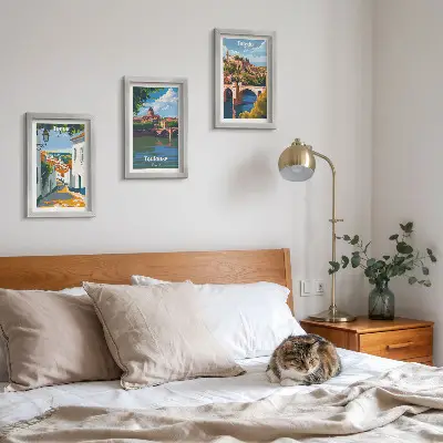 Grafika slávnych miest v retro štýle triptych v ráme