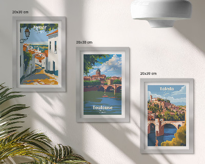 Triptych v ráme Grafika slávnych miest v retro štýle
