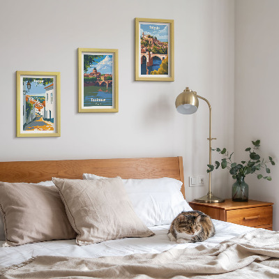 Triptych v ráme Grafika slávnych miest v retro štýle