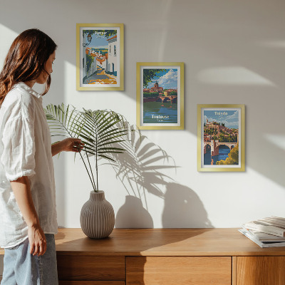 Triptych v ráme Grafika slávnych miest v retro štýle