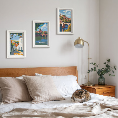 Triptych v ráme Grafika slávnych miest v retro štýle