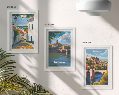 Triptych v ráme Grafika slávnych miest v retro štýle