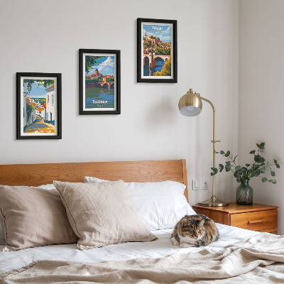 Triptych v ráme Grafika slávnych miest v retro štýle