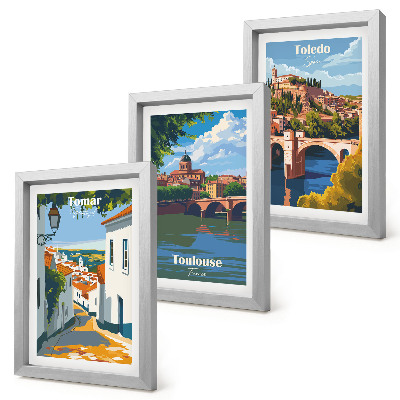 Triptych v ráme Grafika slávnych miest v retro štýle