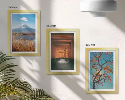 Japonské krajiny, príroda a architektúra Ázie triptych v ráme