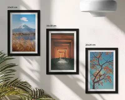 Japonské krajiny, príroda a architektúra Ázie triptych v ráme