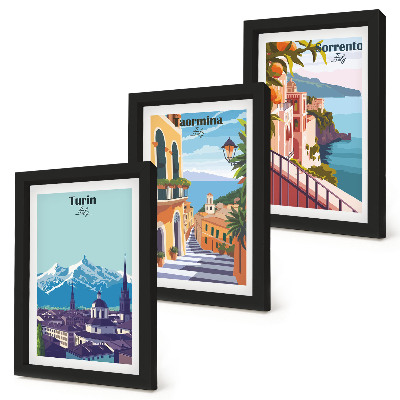 Sada obrazov do obývačky Farebné ilustratívne mestské scenérie v retro štýle