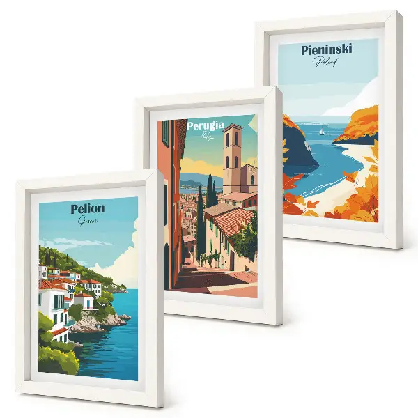 Malebné krajiny v retro štýle triptych v ráme