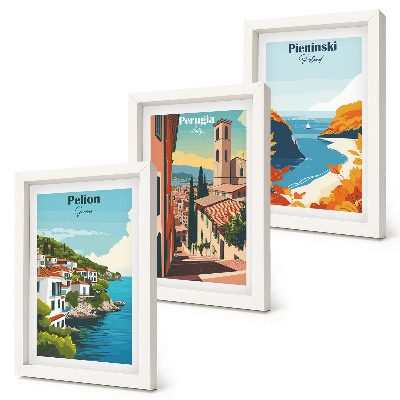 Triptych v ráme Malebné krajiny v retro štýle
