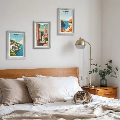 Malebné krajiny v retro štýle triptych v ráme