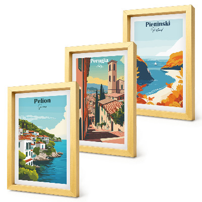 Triptych v ráme Malebné krajiny v retro štýle