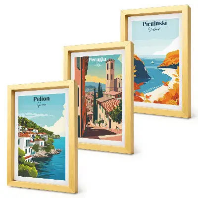 Malebné krajiny v retro štýle triptych v ráme