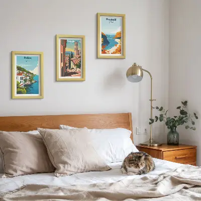 Malebné krajiny v retro štýle triptych v ráme