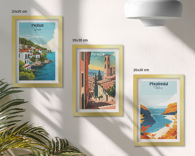 Triptych v ráme Malebné krajiny v retro štýle