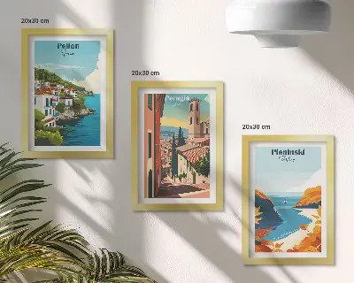Malebné krajiny v retro štýle triptych v ráme