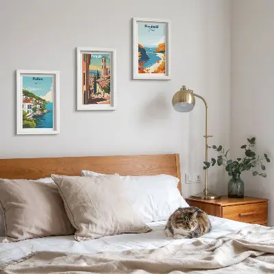 Malebné krajiny v retro štýle triptych v ráme