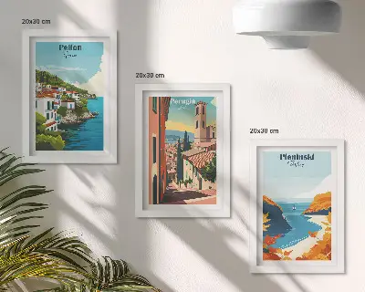 Malebné krajiny v retro štýle triptych v ráme