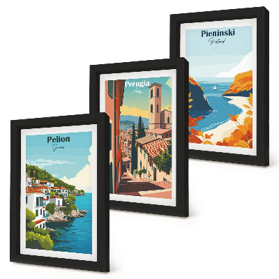 Triptych v ráme Malebné krajiny v retro štýle