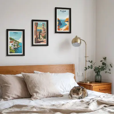 Malebné krajiny v retro štýle triptych v ráme