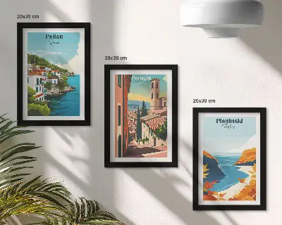 Malebné krajiny v retro štýle triptych v ráme