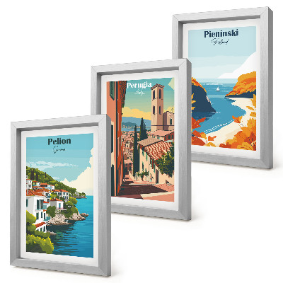 Triptych v ráme Malebné krajiny v retro štýle