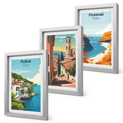 Malebné krajiny v retro štýle triptych v ráme