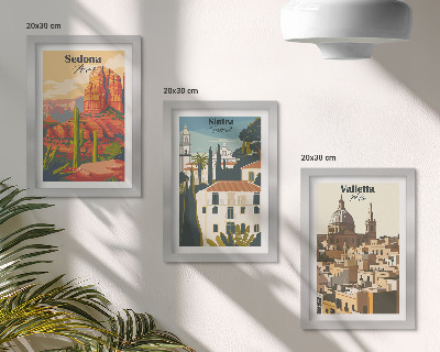 Triptych v ráme Retro mestské scenérie Sedony, Sintry a Valletty