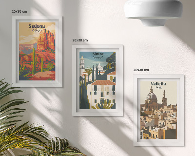 Triptych v ráme Retro mestské scenérie Sedony, Sintry a Valletty