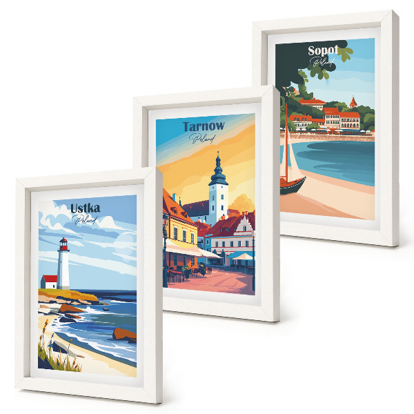 Triptych v ráme Pohľady na poľské mestá Ustka Tarnów Sopot