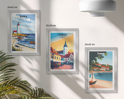 Triptych v ráme Pohľady na poľské mestá Ustka Tarnów Sopot