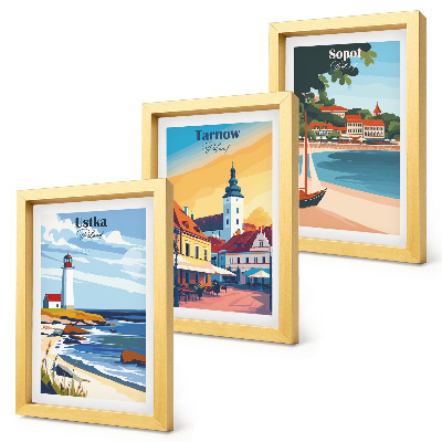 Triptych v ráme Pohľady na poľské mestá Ustka Tarnów Sopot