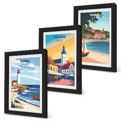 Triptych v ráme Pohľady na poľské mestá Ustka Tarnów Sopot